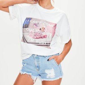 Barbie x Missguided white printed ‘I’m busy tshirt